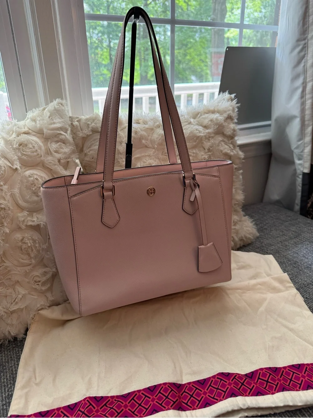 Tory Burch Blush Pink Saffiano Leather Tote Shoulder Bag